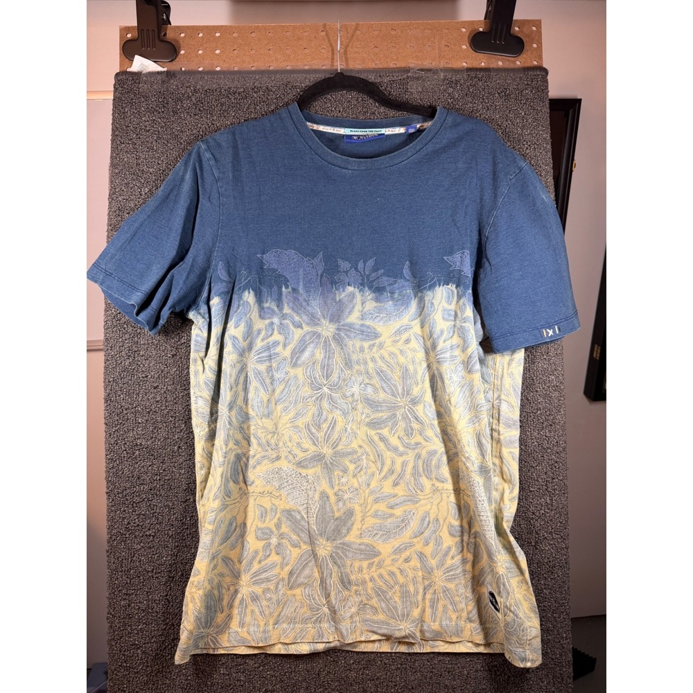 Scotch & Soda T-Shirt Mens M Blue Yellow Floral Dip Dye Blast From The Past